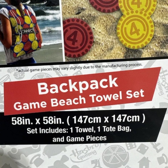 2020 NEW Connect 4 Backpack Game Beach Towel Set 58"x58" Tote Bag & Game Pieces. - Picture 3 of 7